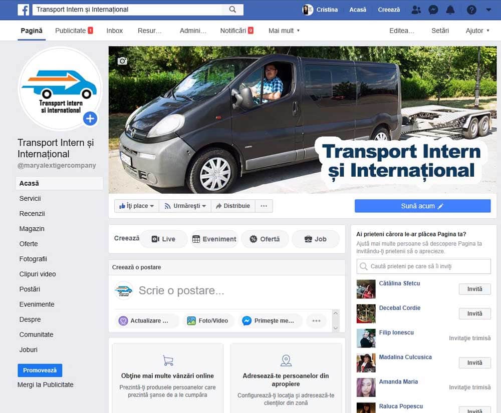 Promovare Pagină Facebook,Transport Intern și Internațional